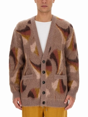 Relaxed V-Neck Cardigan With Textured Surface designer sweaters outlet