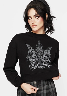 Requiem Graphic Print Crew Neck Crop Jumper Tops Womens - women's blouses clearance