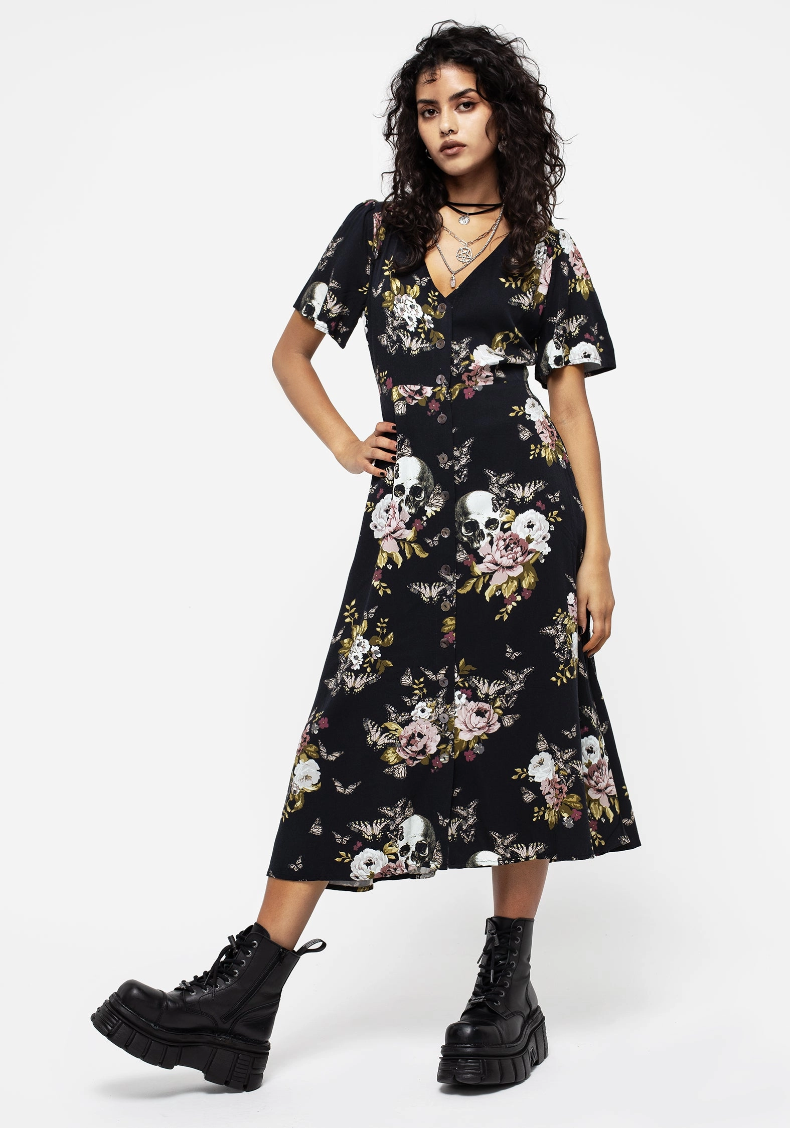 Revival Floral Button Up Midi Dress Dresses Womens - women's dresses clearance