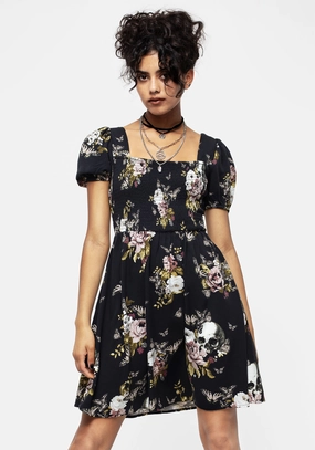 Revival Floral Puff Sleeve Shirred Mini Dress Dresses Womens - women's dresses clearance