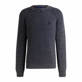 Rib-knit cotton sweater with Happy HUGO logo badge winter sweaters outlet