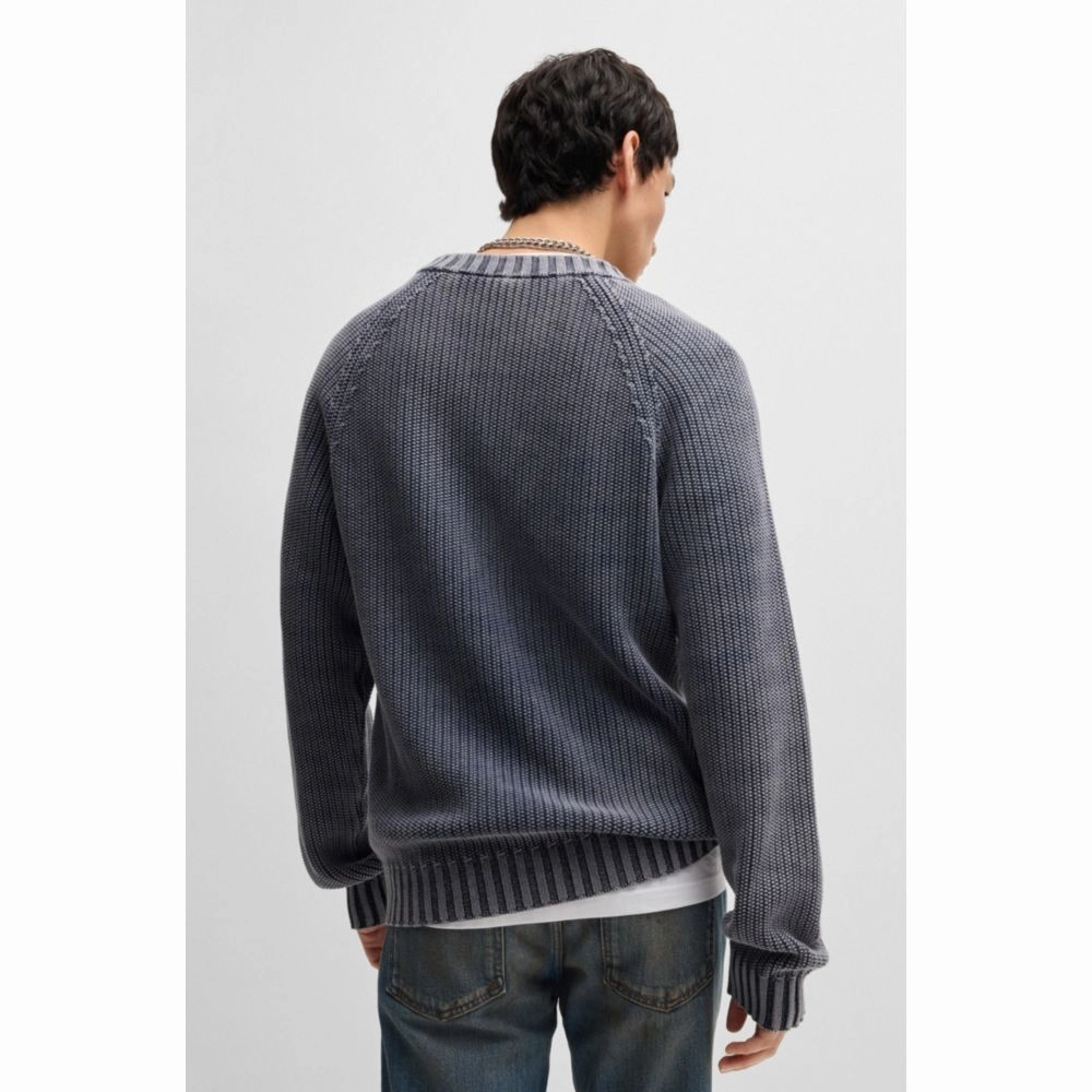 Rib-knit cotton sweater with Happy HUGO logo badge