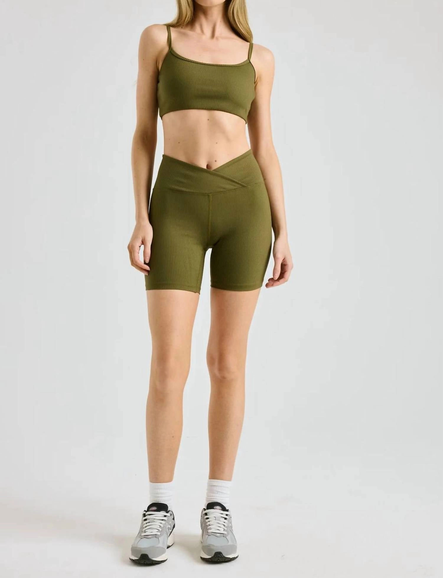 Ribbed Bralette In Dark Olive