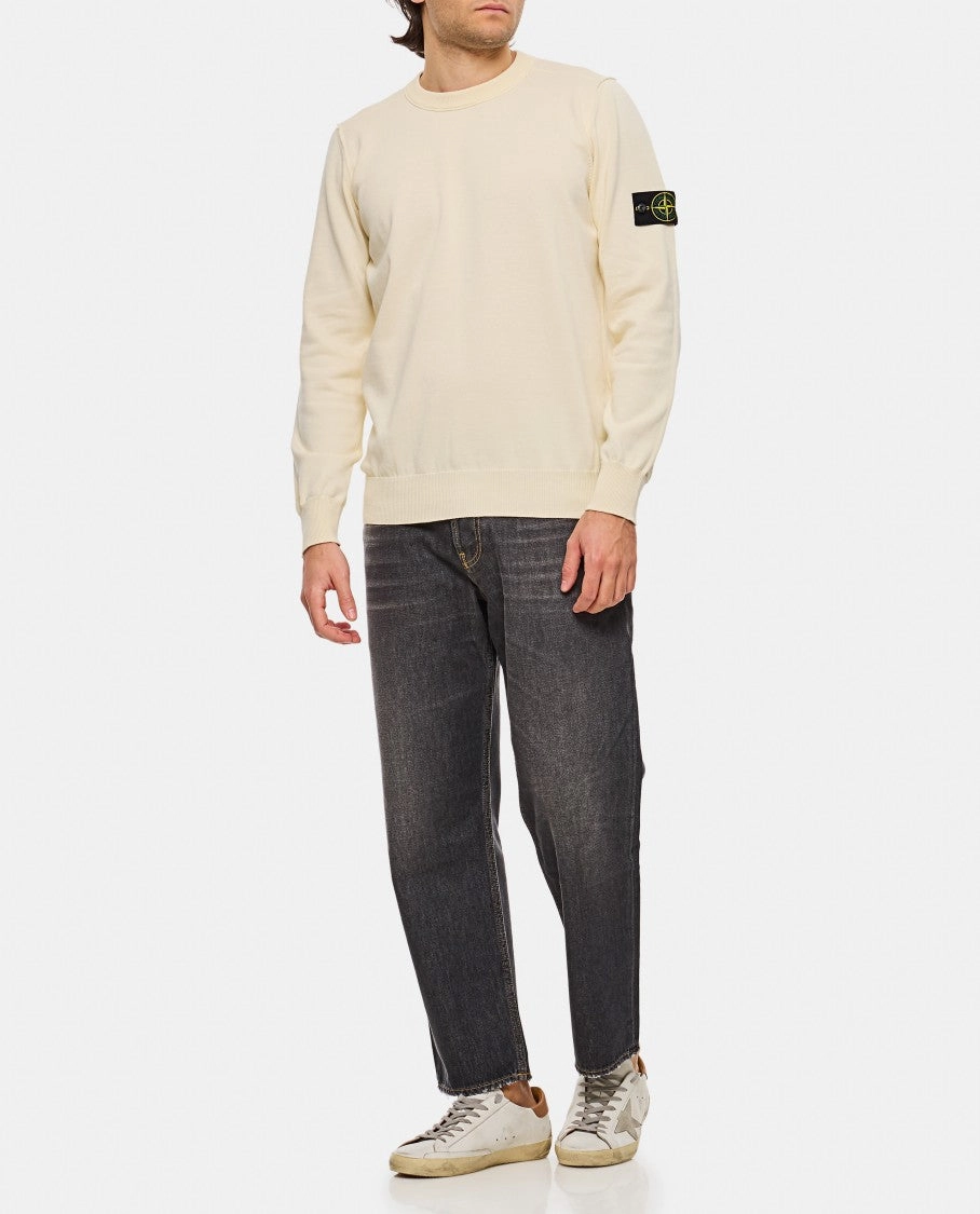 Ribbed Crewneck Sweater With Stitching Pattern