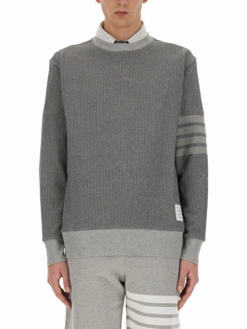 Ribbed Grey Sweater With Striped Sleeves designer sweaters outlet