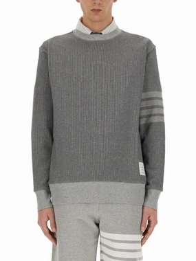 Ribbed Grey Sweater With Striped Sleeves designer sweaters outlet