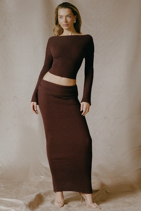 Ribbed-Knit Foldover Maxi Skirt in Espresso Bottoms Womens - women's pants clearance