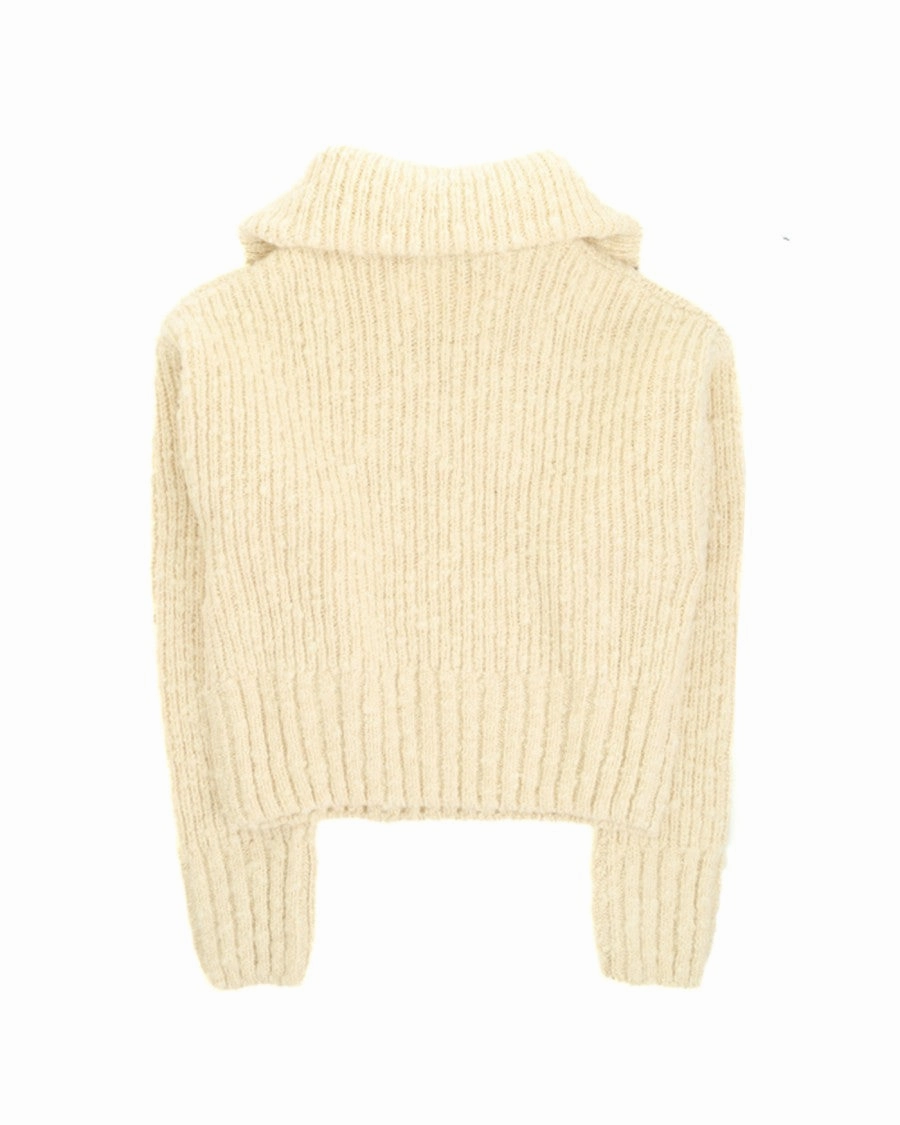 Ribbed Knit Sweater With Stand Collar