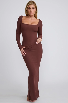 Ribbed Modal Mid Rise Maxi Skirt in Chocolate Bottoms Womens - women's pants clearance