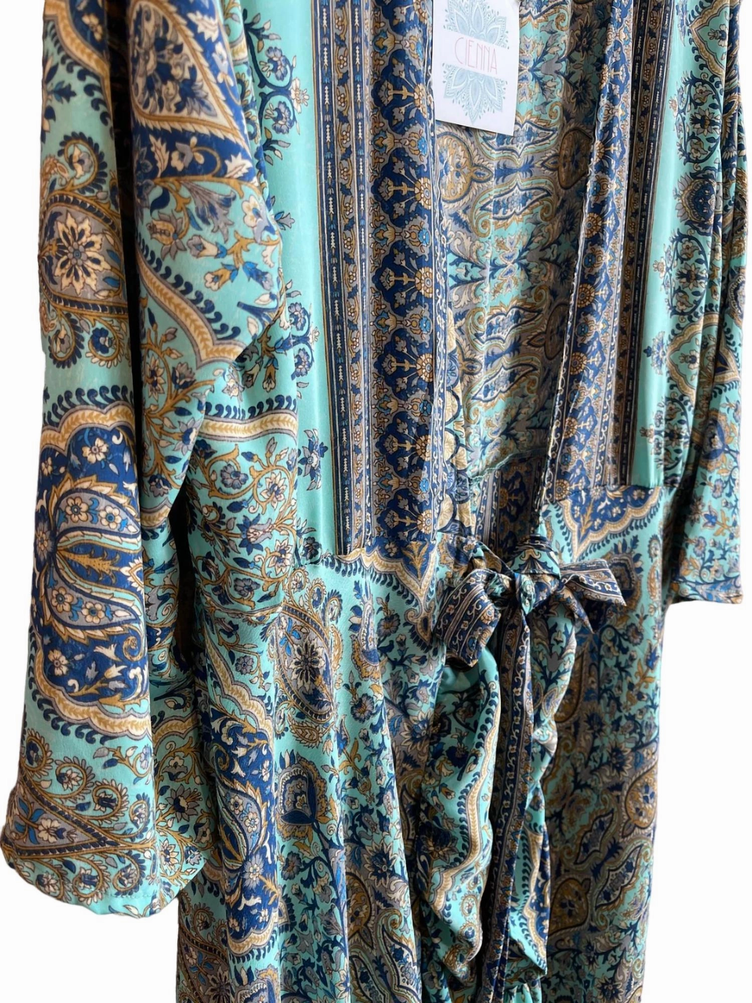Riley Wrap Dress In Turquoise/gold