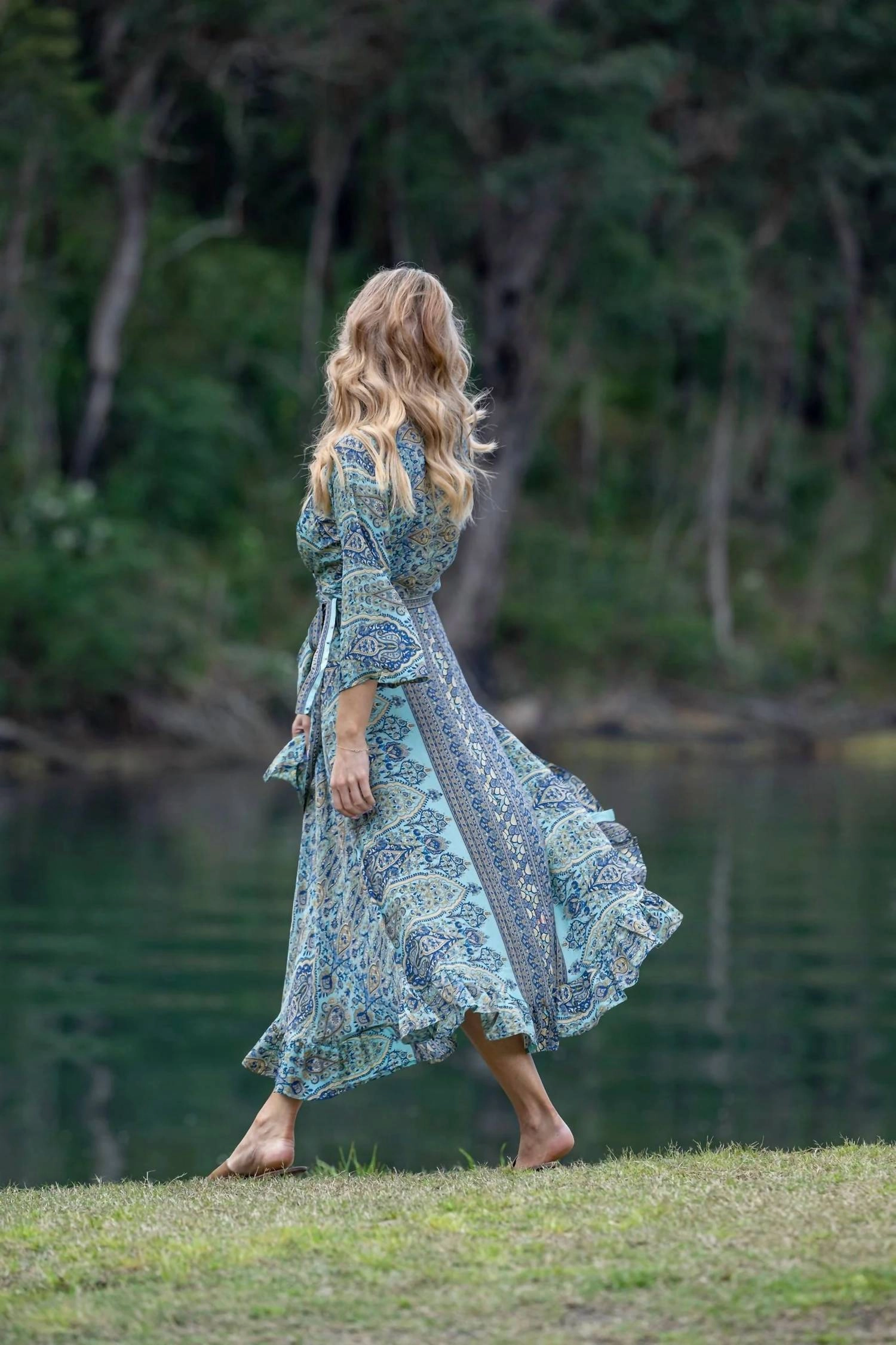 Riley Wrap Dress In Turquoise/gold