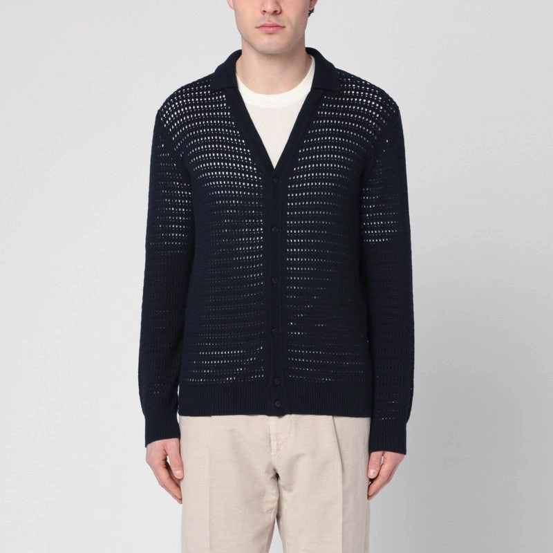 Roberto Collina Men's blue Perforated Cardigan In Cotton winter sweaters outlet
