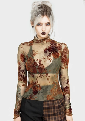 Rosaleigh Flock Velour Mesh Long Sleeve Top Tops Womens - women's blouses clearance