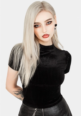 Rosaline Velour Rib Crop Top Tops Womens - women's blouses clearance