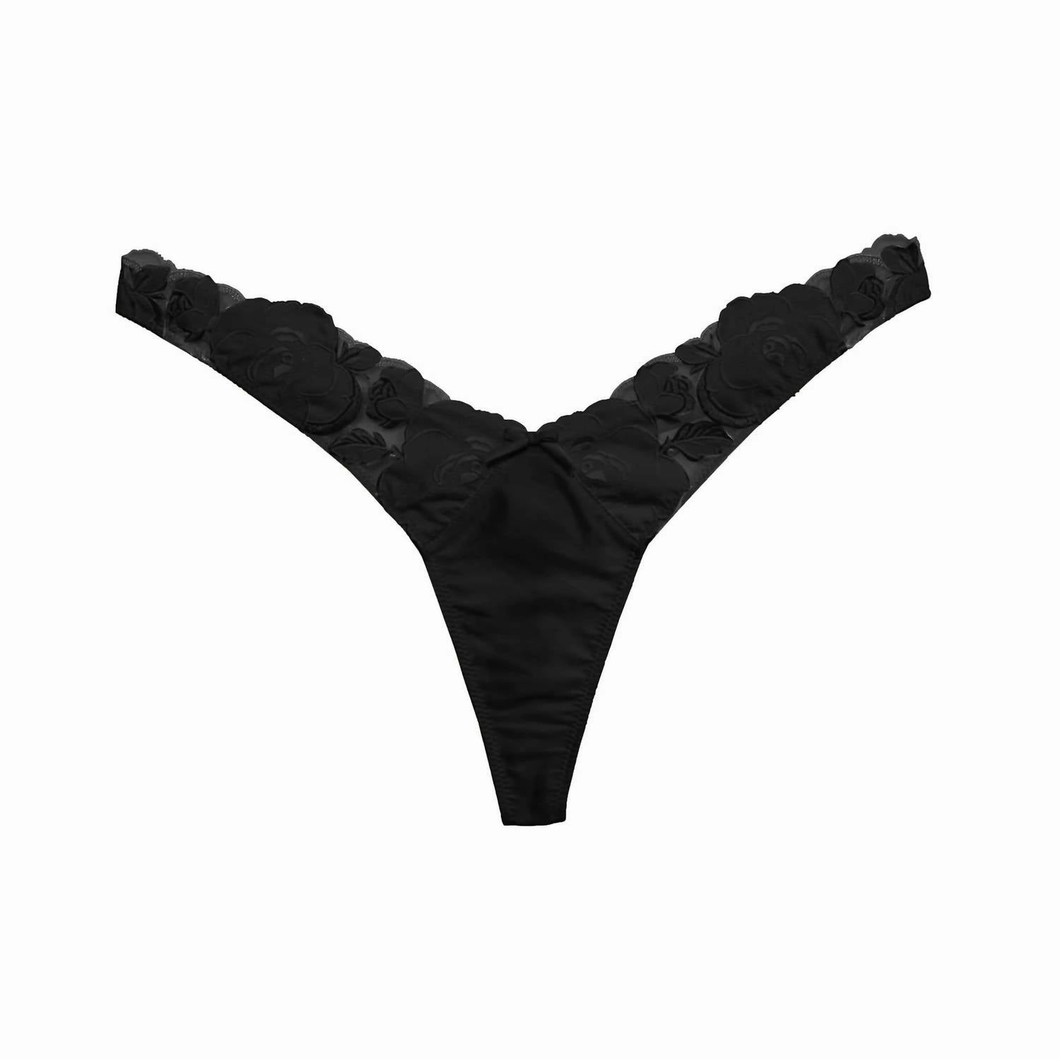 Rose Logo High Leg Thong In Black