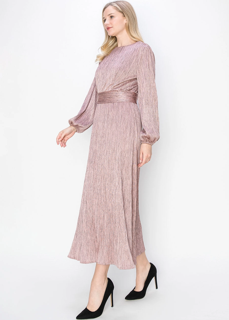 Rose Shimmer Long Sleeve Dress