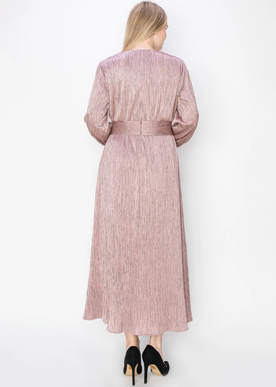 Rose Shimmer Long Sleeve Dress