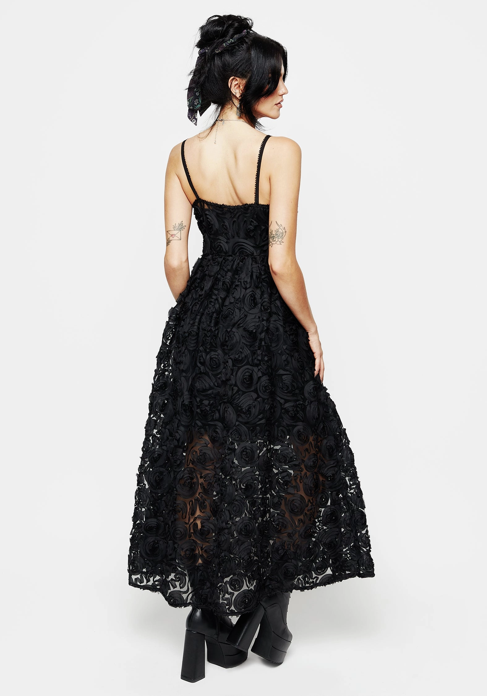 Rosehip Textured Mesh Midi Dress