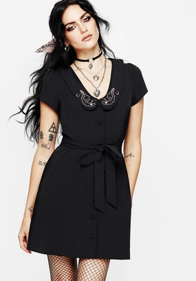 Rosethorn Embroidered Collar Mini Shirt Dress Dresses Womens - women's dresses clearance