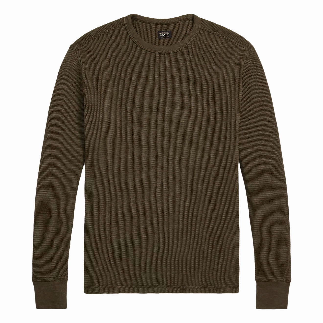RRL By Ralph Lauren Garment-Dyed Waffle-Knit Crewneck Olive Brown henley shirts online