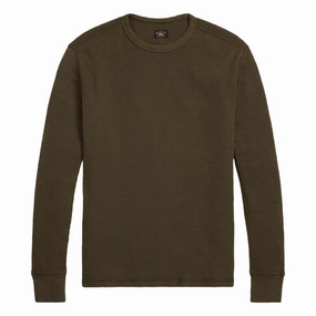 RRL By Ralph Lauren Garment-Dyed Waffle-Knit Crewneck Olive Brown henley shirts online