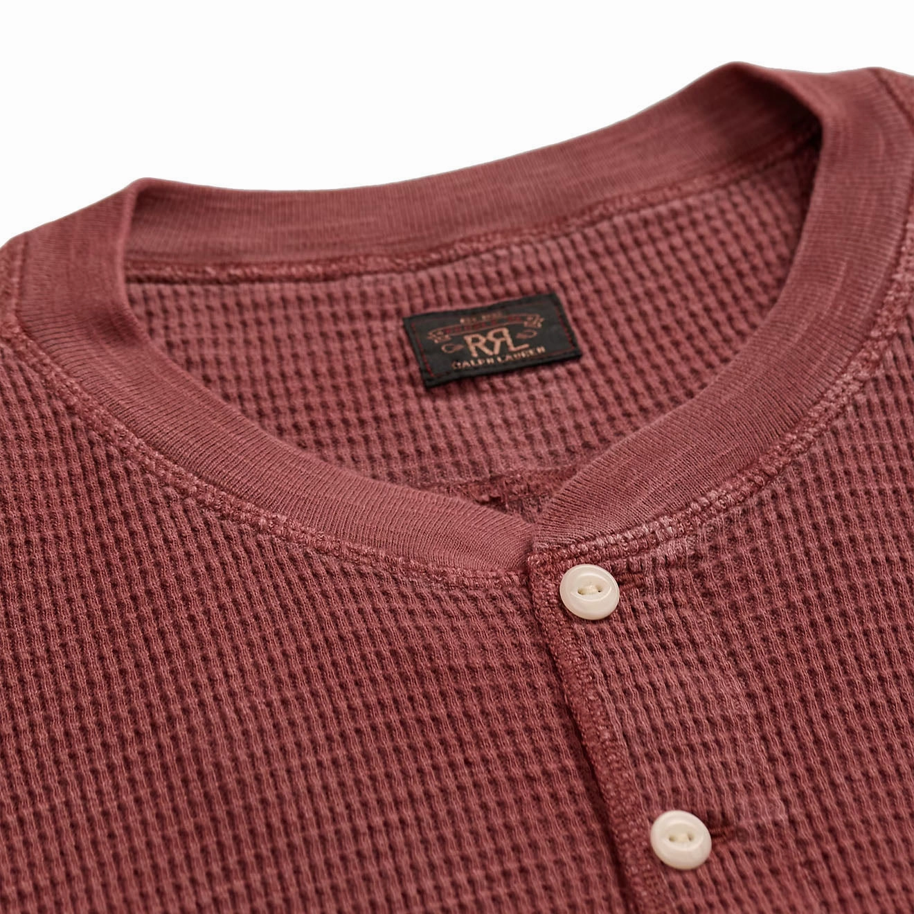 RRL By Ralph Lauren Garment-Dyed Waffle-Knit Henley Shirt Wine
