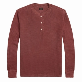 RRL By Ralph Lauren Garment-Dyed Waffle-Knit Henley Shirt Wine henley shirts online