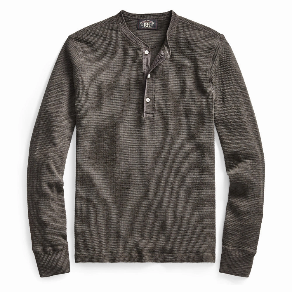 RRL by Ralph Lauren L/S Henley Knit Faded Black Canvas henley shirts online