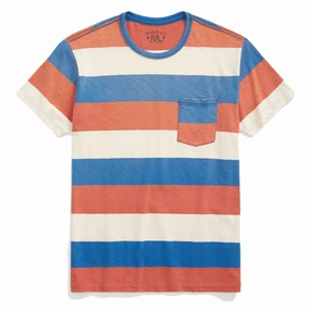 RRL by Ralph Lauren Striped Jersey Pocket T-Shirt Red/Blue/White henley shirts online
