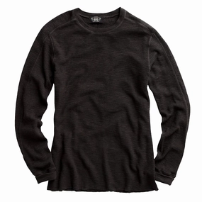 RRL by Ralph Lauren Textured Crew Neck L/S T-Shirt Faded Black Canvas henley shirts online