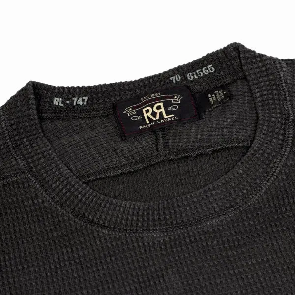 RRL by Ralph Lauren Textured Crew Neck L/S T-Shirt Faded Black Canvas