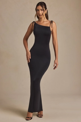 Ruched Backless Maxi Dress in Black Dresses - dresses on sale