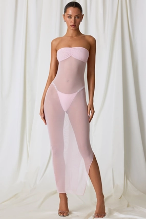 Ruched Bandeau Midi Dress in Soft Pink cheap Dresses on sale