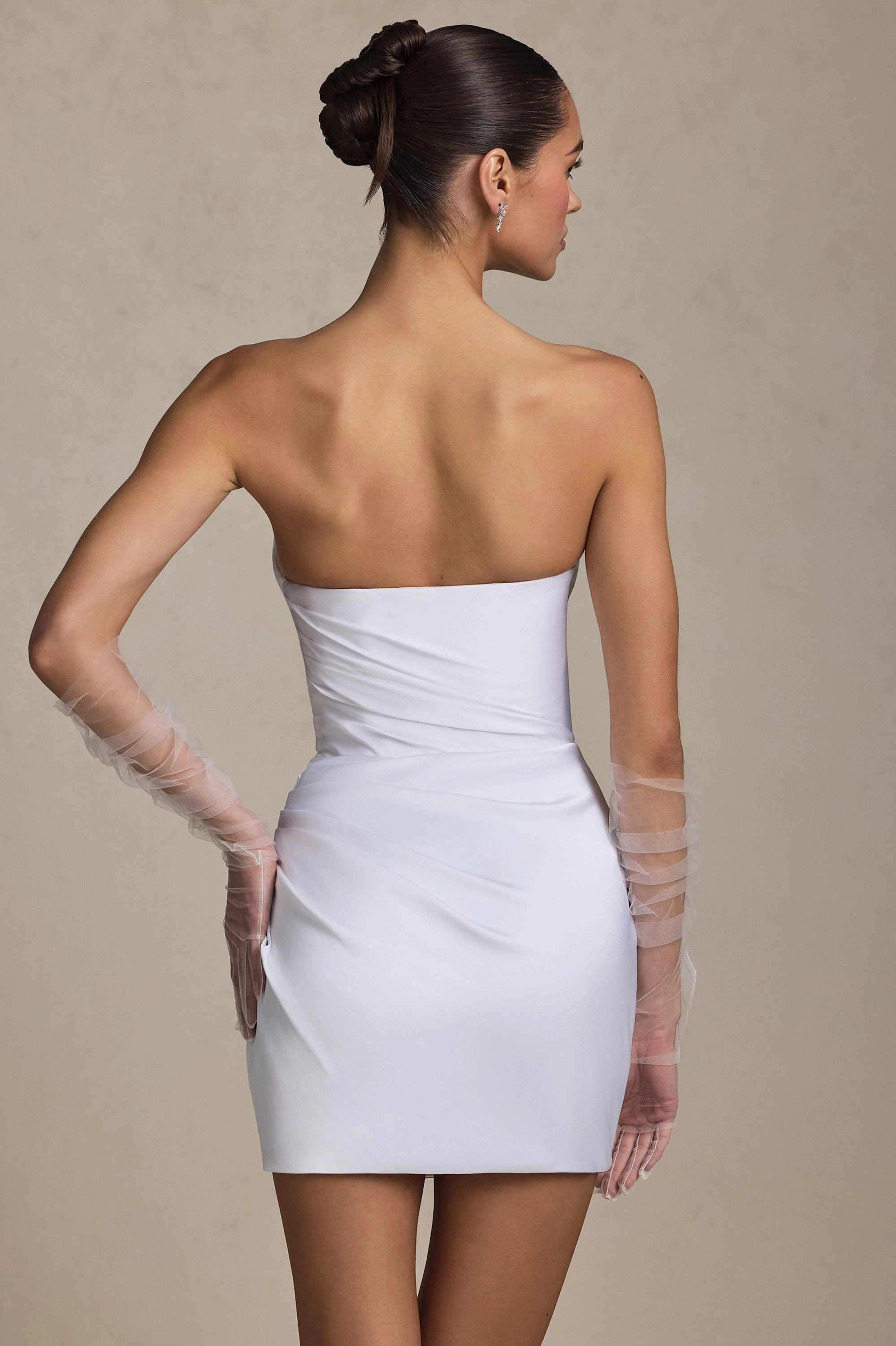 Ruched Corset Mini Dress in White