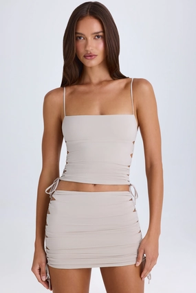 Ruched Cut-Out Mini Skirt in Taupe Bottoms Womens - women's pants clearance