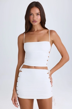 Ruched Cut-Out Mini Skirt in White Bottoms Womens - women's pants clearance