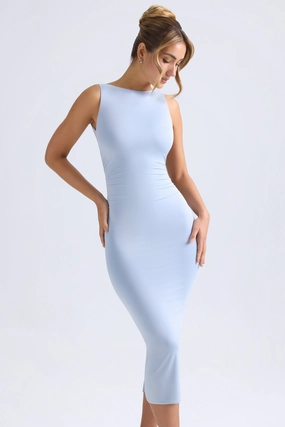 Ruched Open-Back Midaxi Dress in Light Blue Dresses - evening gowns outlet