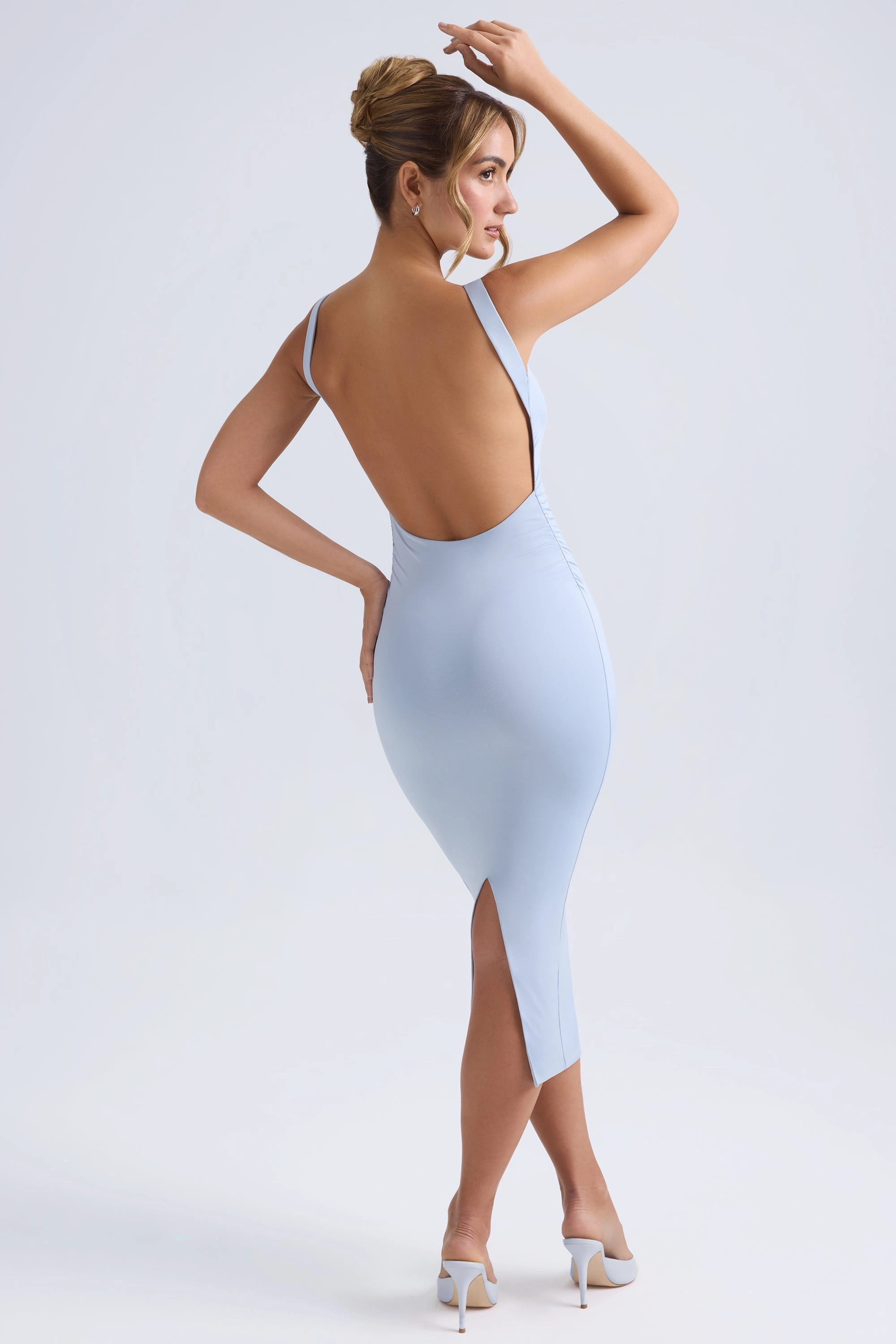 Ruched Open-Back Midaxi Dress in Light Blue