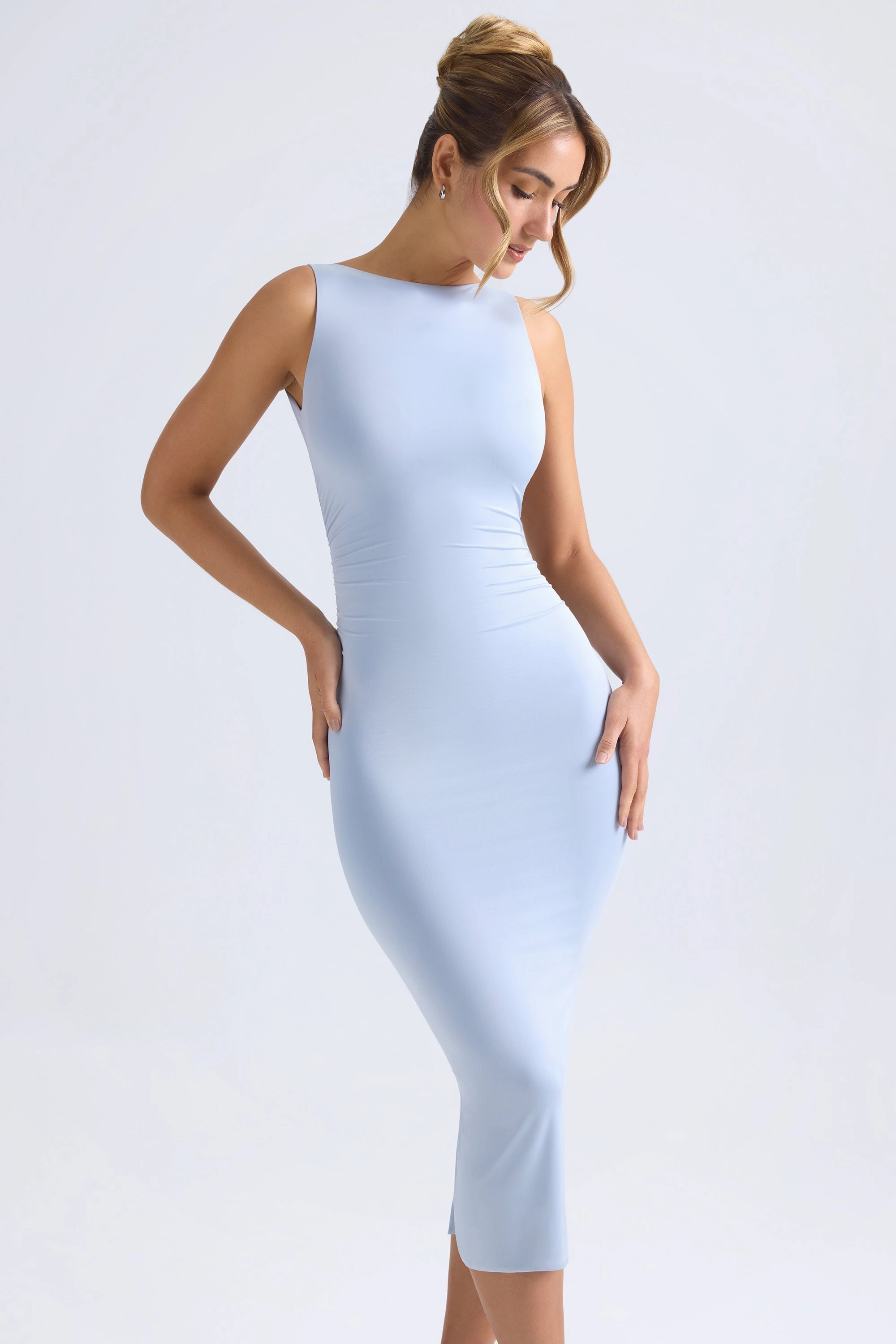 Ruched Open-Back Midaxi Dress in Light Blue cheap Dresses on sale