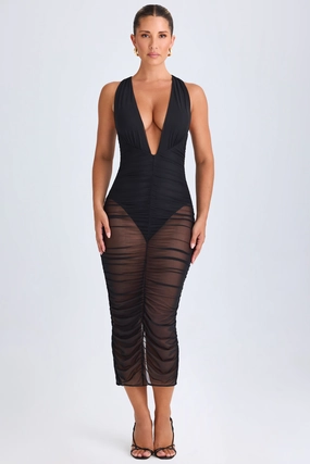 Ruched Plunge Midaxi Dress in Black cheap Dresses on sale