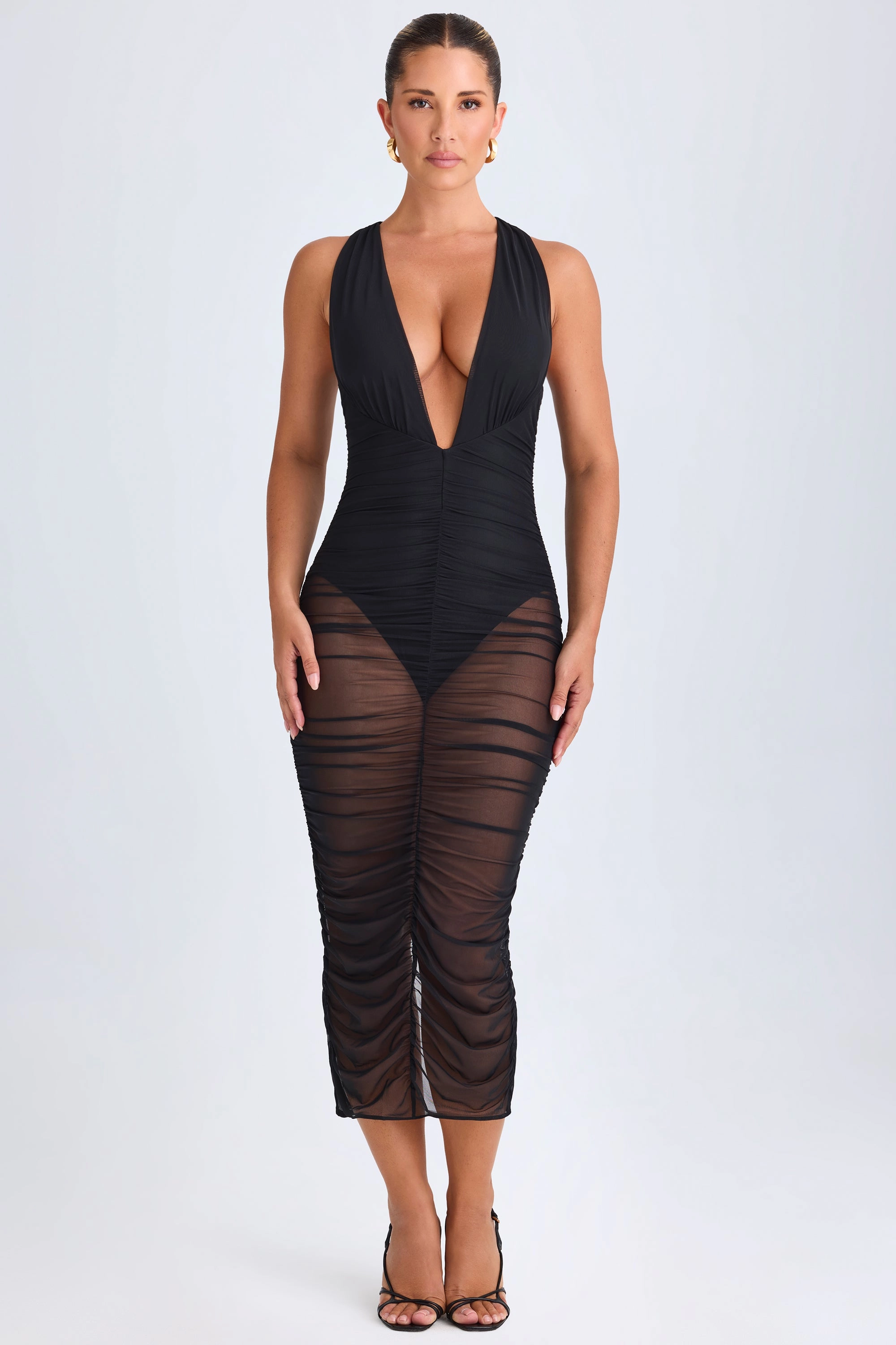 Ruched Plunge Midaxi Dress in Black cheap Dresses on sale