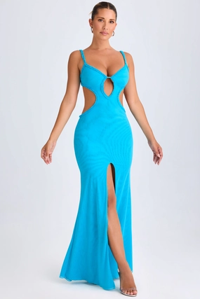 Ruffle-Appliqu Cut-Out Maxi Dress in Aqua Blue Dresses - evening gowns outlet