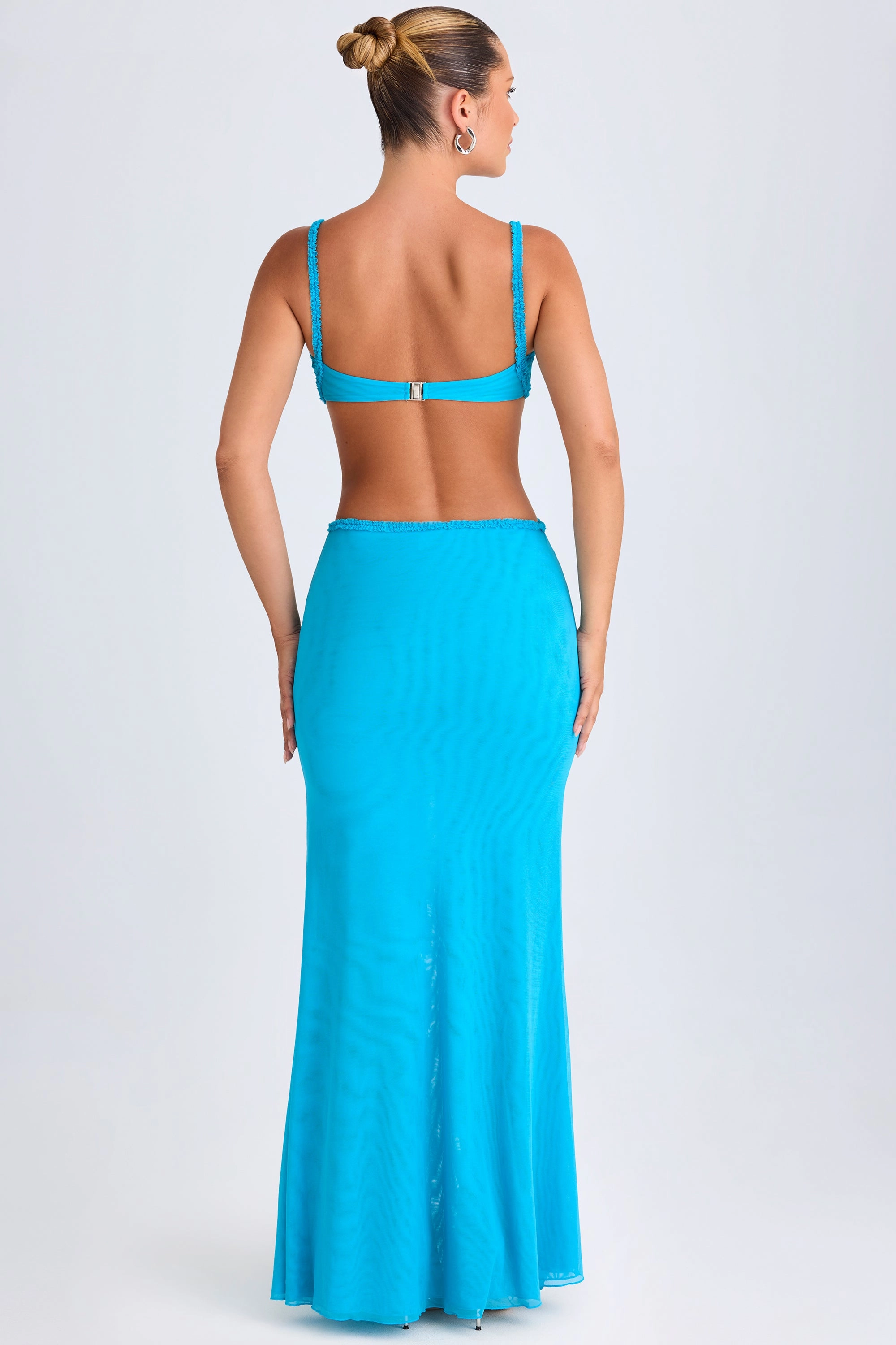 Ruffle-Appliqu Cut-Out Maxi Dress in Aqua Blue