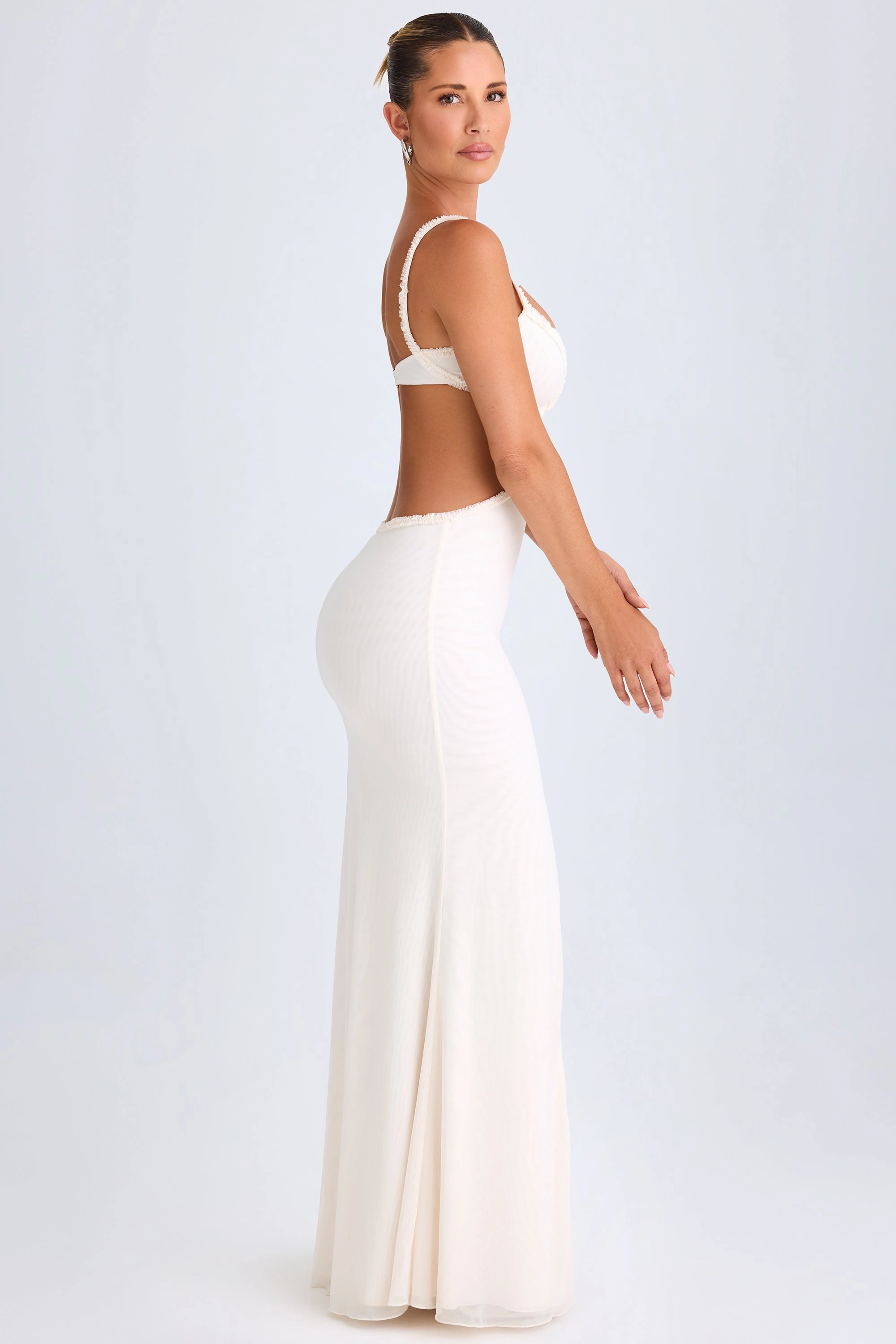 Ruffle-Appliqu Cut-Out Maxi Dress in White