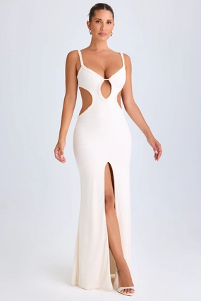 Ruffle-Appliqu Cut-Out Maxi Dress in White Dresses outlet online