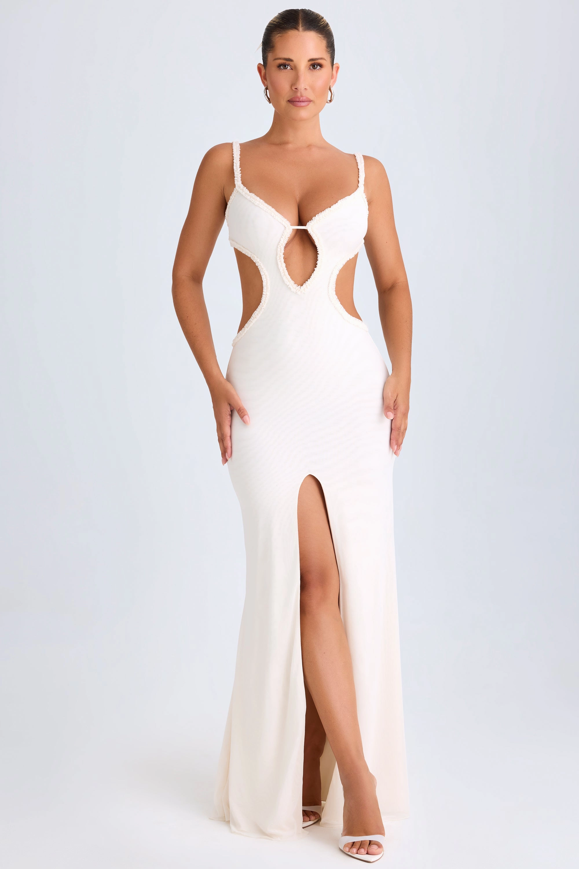 Ruffle-Appliqu Cut-Out Maxi Dress in White