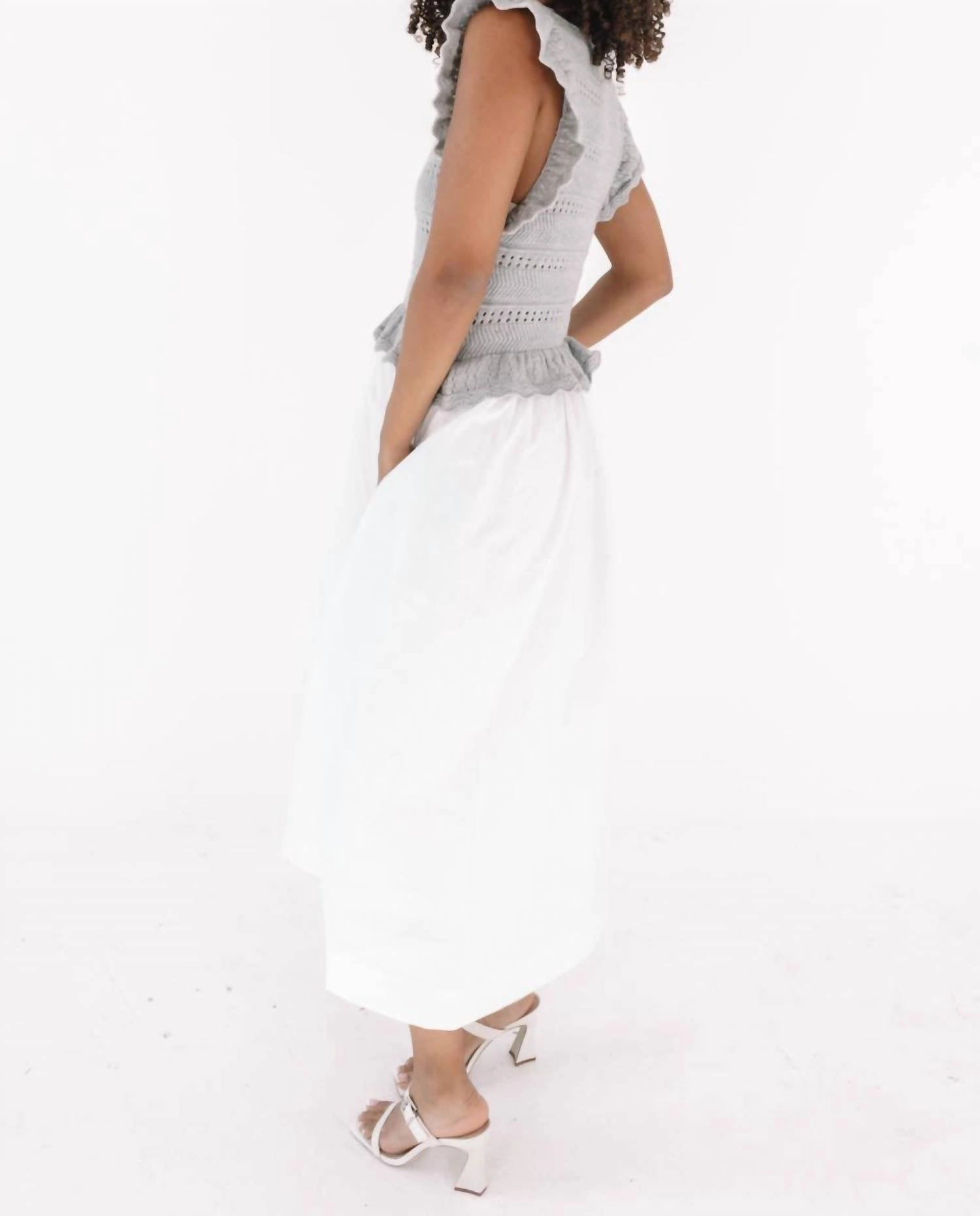 Ruffle Sweater Top & Woven Mix Dress In Heather Grey