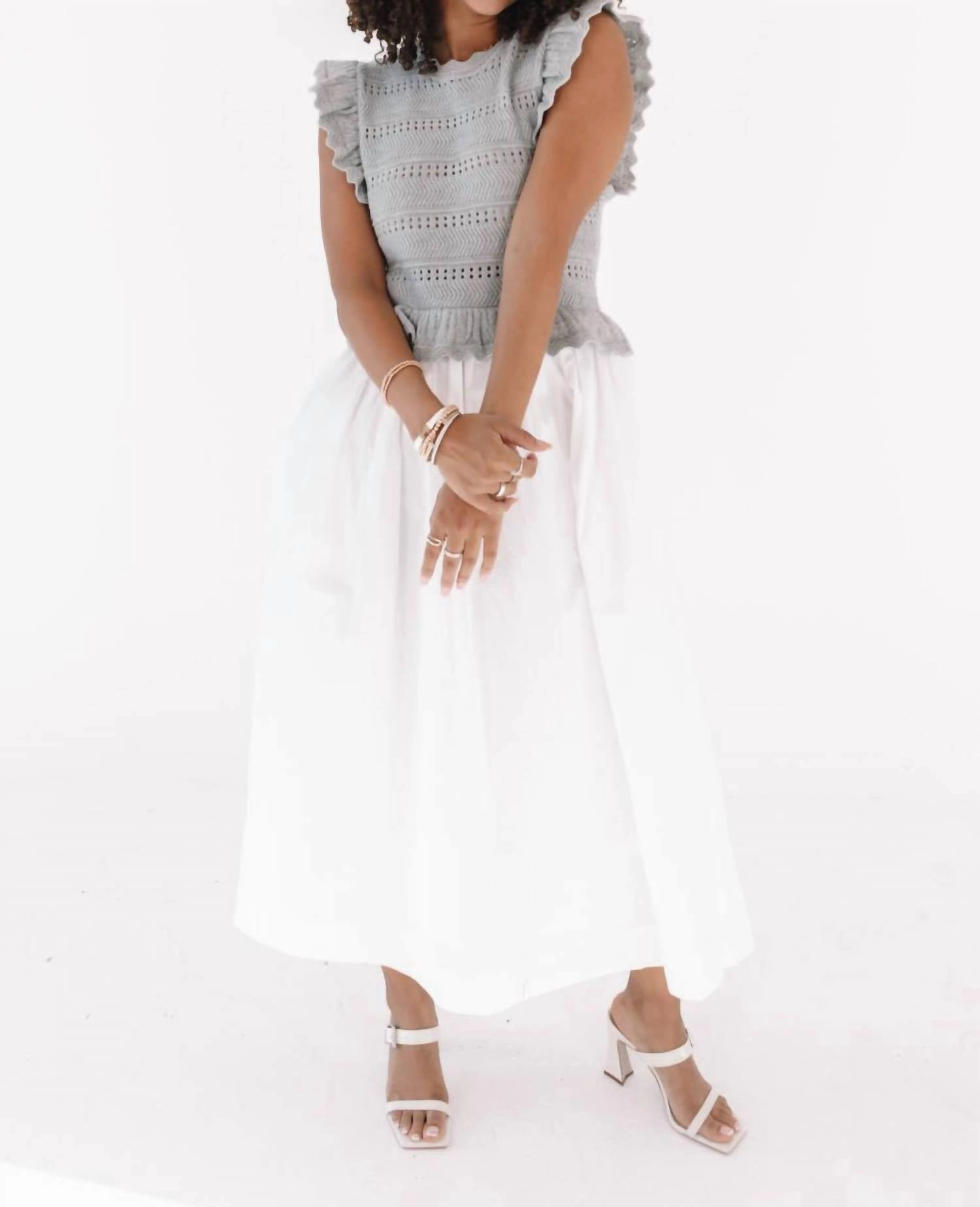 Ruffle Sweater Top & Woven Mix Dress In Heather Grey