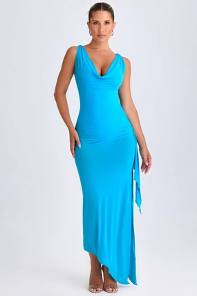 Ruffle-Trim Cowl-Neck Midaxi Dress in Aqua Blue Dresses - evening gowns outlet