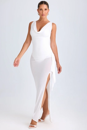 Ruffle-Trim Cowl-Neck Midaxi Dress in White Dresses outlet online